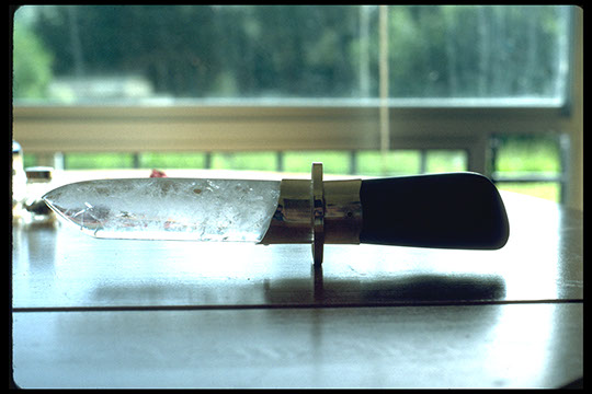 Handmade Quartz Knife with silver hilt and black obsidian handle. Balancing knife.